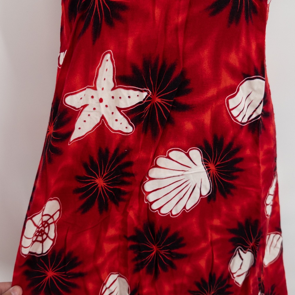 Vintage Y2K Sun Dress Womens L Red Fitted Seashell 90s Tropical‎ Beach Surfer - Picture 2 of 10